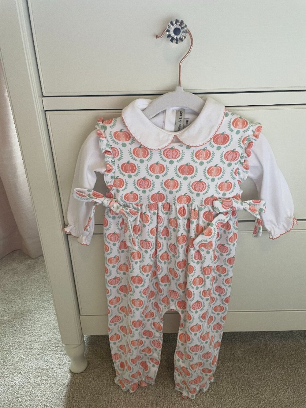 Marco & Lizzy Baby Girl Pumpkin Long Romper/Collared Long Sleeve Shirt 18M NWOT